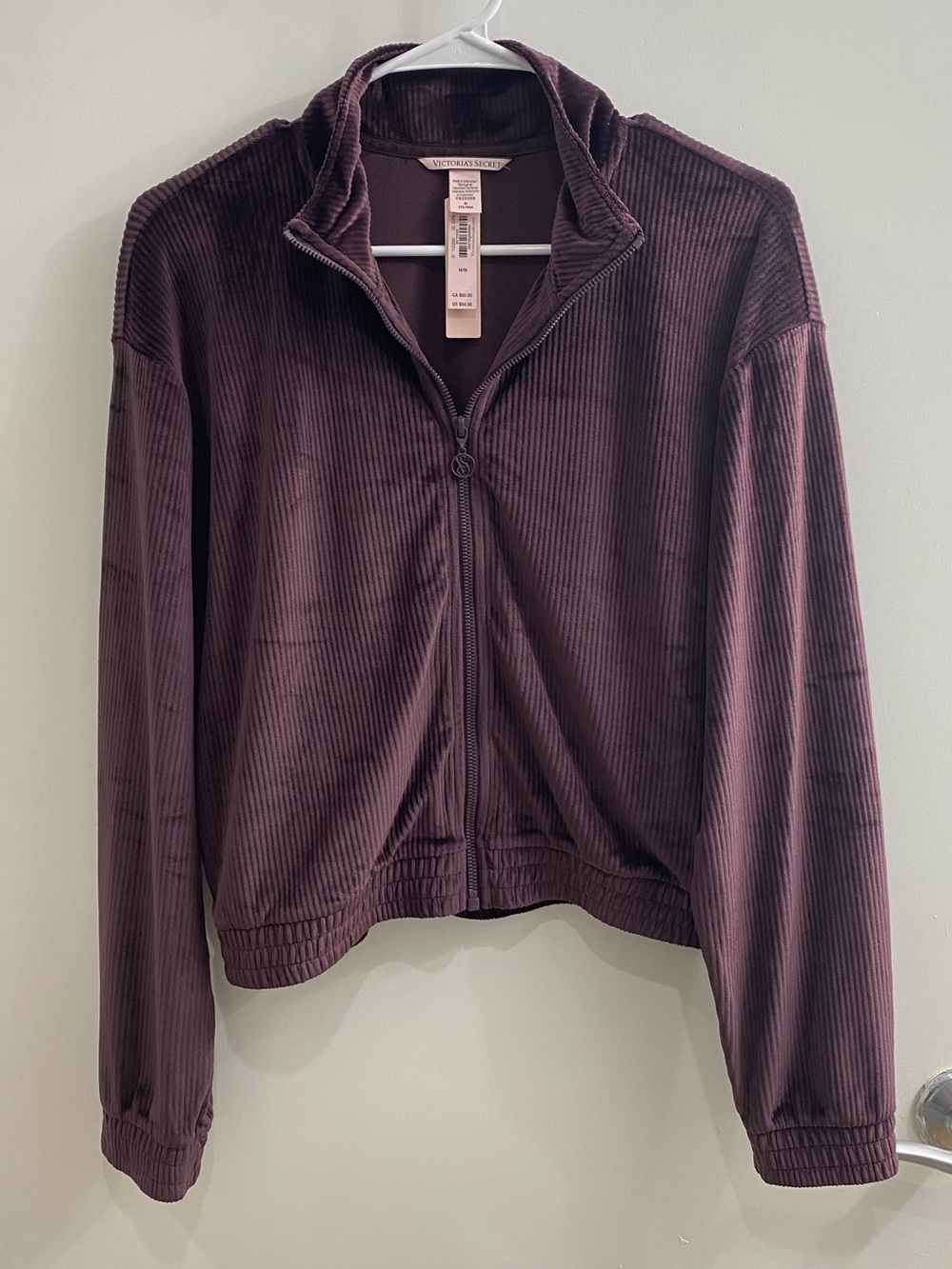 Victoria’s Secret Velour Ribbed Zip-Up Jacket Plum Purple Size M